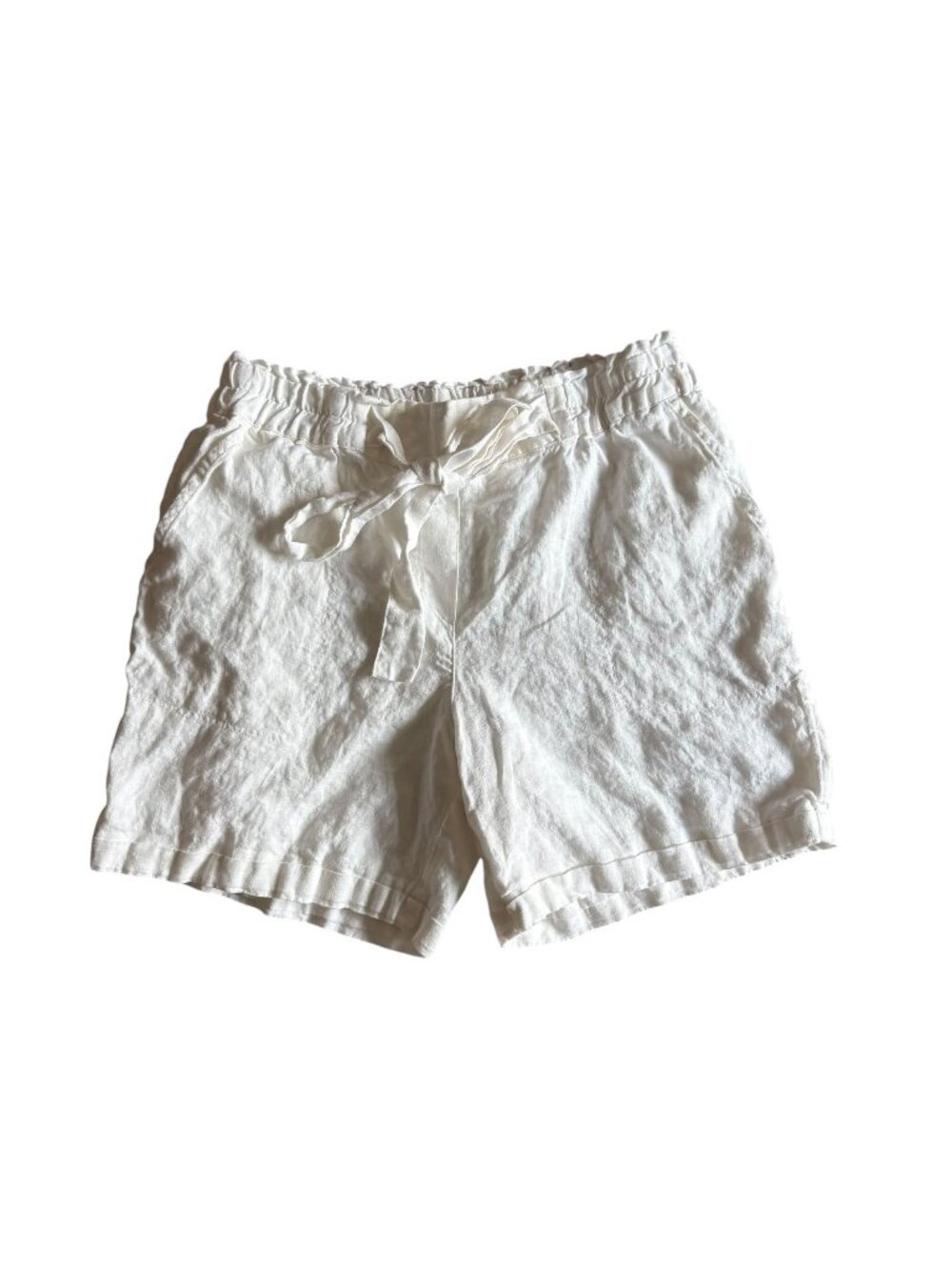 Oltre Womens Linen High Waisted Shorts Casual White Medium